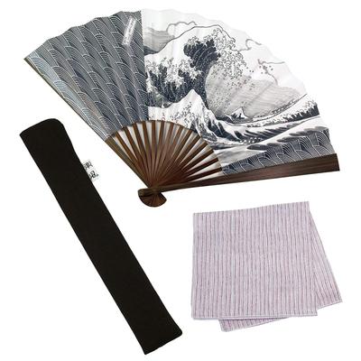 Stylish Business Fan Handkerchief Wave Pattern [Osaka Choseido] Men's Fan, Fan, Case, Included,