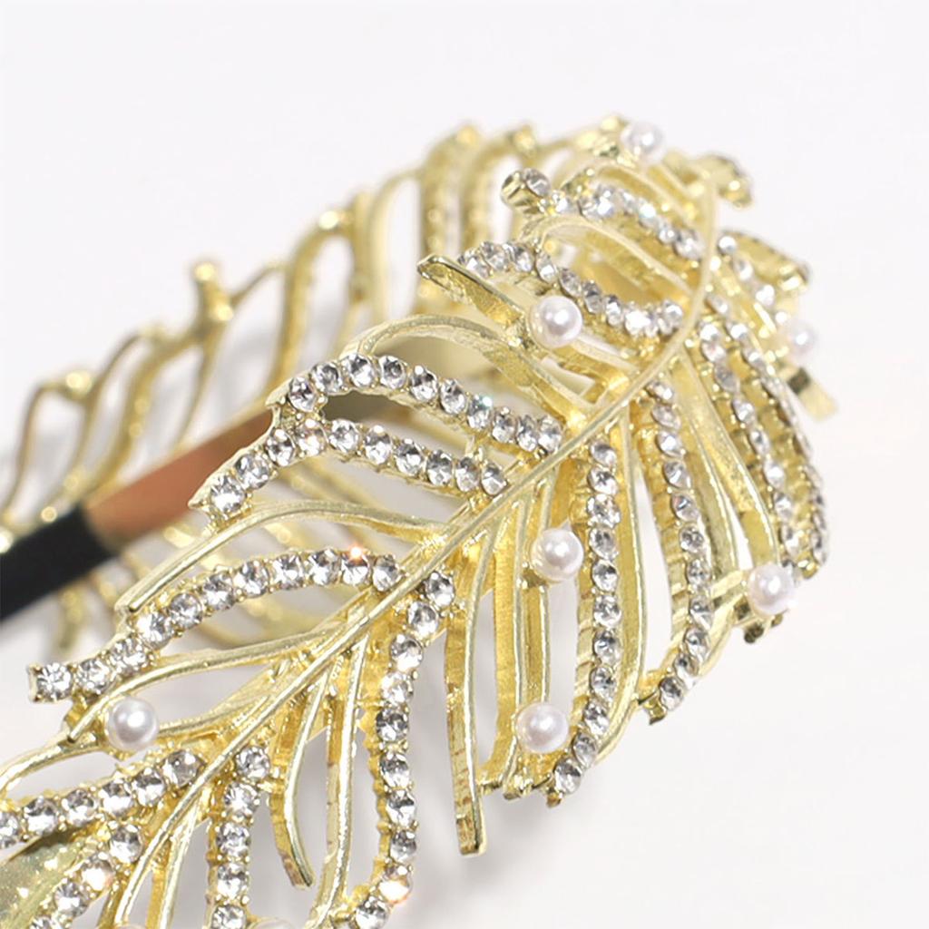 Feather Shape Rhinestone Headband for Traveling Taking Photo Girl Baroque Style Hair Hoop Wedding Party Bride Hairband