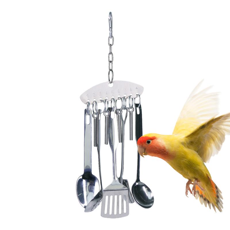 Papagei Edelstahl Löffel Spielzeug Vogel Papageien Nagen Schaufeln Kletterspielzeug Haustiere Vogelkäfig Zubehör Hängender Löffel Ring Spielzeug