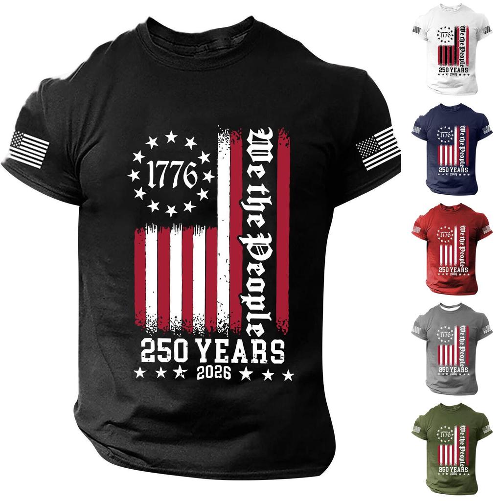 Men's Short Sleeve T-Shirt Independence Day Print Casual Summer Top Patriotic Party Tee