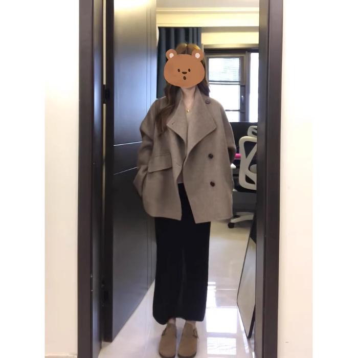 2025 Women s Petite High-End Woolen Coat - Autumn/Winter Loose & Lazy Style 2XL