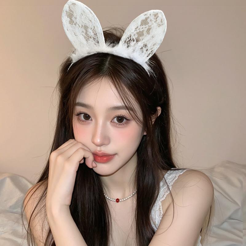 Sexy Bunny Ears And Cat Ear Rabbit Ear Hair Accessory Lace Feathe-r Headband for Women Cosplay Costume Party Headwear