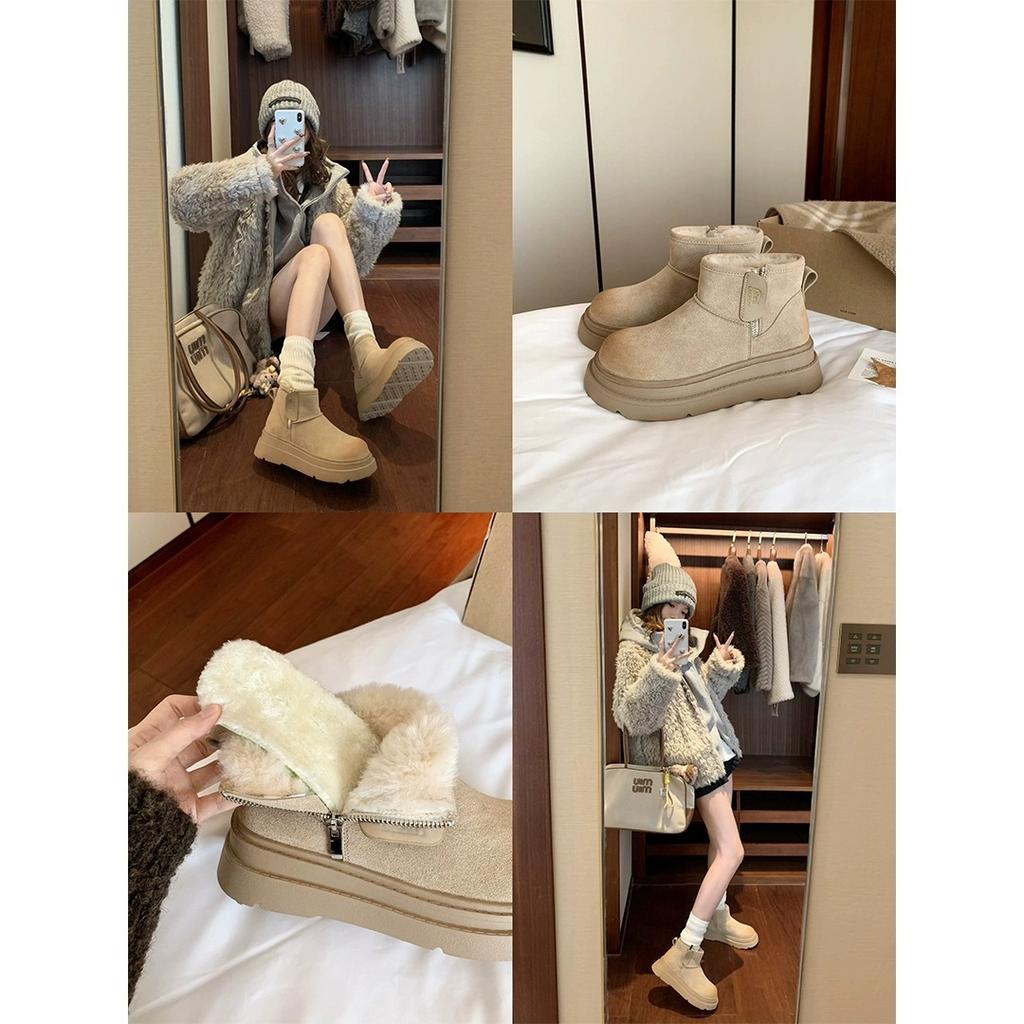 Wool Version~ Small Ears, Plush Thick-soled Polished Cotton Shoes, Short Tube, Wool Short Boots, Women's Fur Integrated Snow Boots