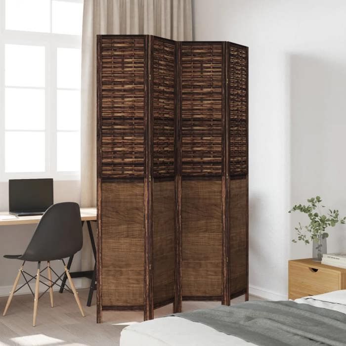 VidaXL Cloison de Séparation 4 Panneaux, Séparateur de Pièce, Écran d'Intimité, Paravent de Salon Chambre, Marron Foncé Bois 358708