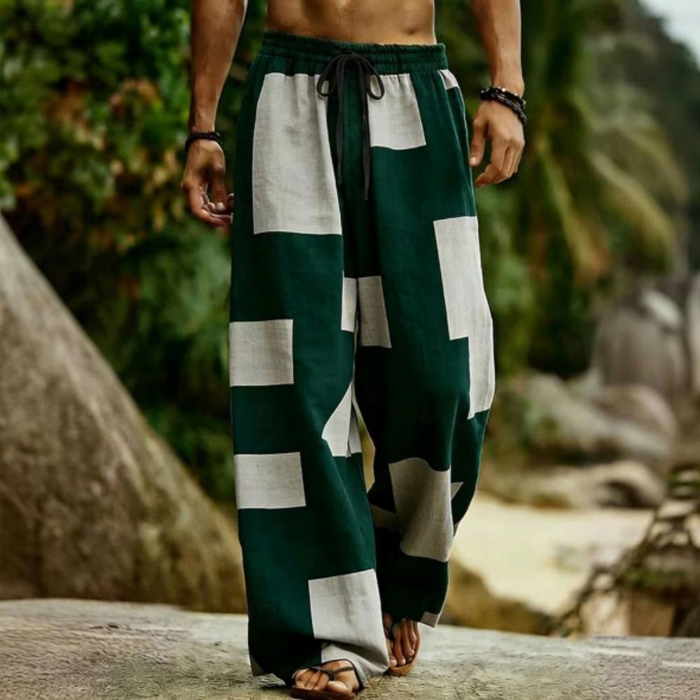 Men's 3D Geometric Pattern Printed Baggy Casual Trousers,  Elastic Drawstring Waist with Pockets, for Spring Summer Home Outdoor Vacation