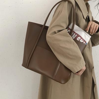 Vintage Women's Black Tote Bags Large Capacity Brown Shoulder Bags Casual Commuter Bags Simple All-match Handbags With Pockets