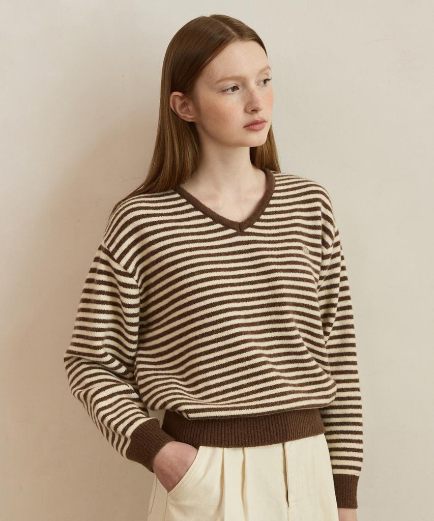 ADAUL Warm Touch Stripe V Neck Knit - 6Color