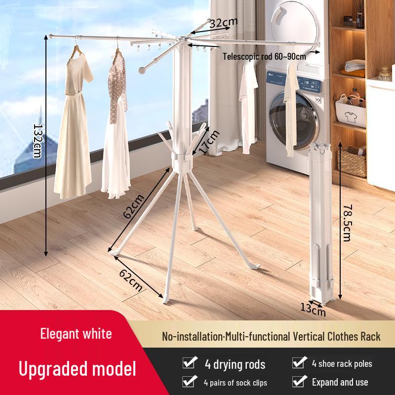 Retractable Foldable Octopus Clothes Rack: Floor-Standing Carbon Steel Eight-Legged Indoor Drying Pole for Clothes and Quilts