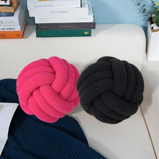 Pute Manuell Flettet Knute 22cm Rund Kuleform Sherpa Elastisk Soveselskap Sofa Dekorasjon Pyntepute Fotograferingspute