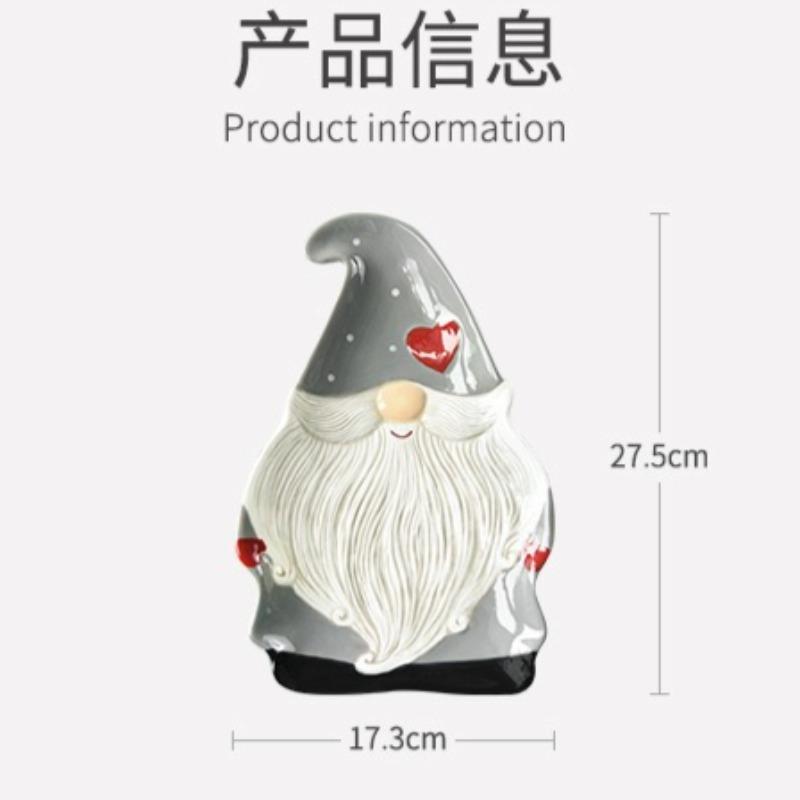 Nordic Santa Claus Ceramic Plate Creative Christmas Relief Decorative Ornaments Kitchen Ceramic Tableware Western-style Plate