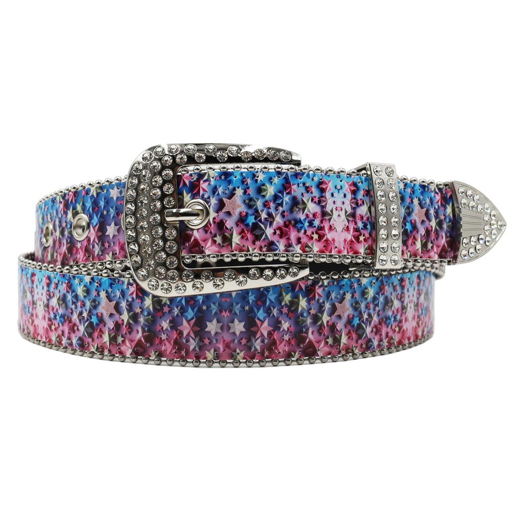 Rhinestone Belt Printed Belt Fashionable Versatile Punk Hip-hop Style Colorful Stars Versatile Trousers Belt