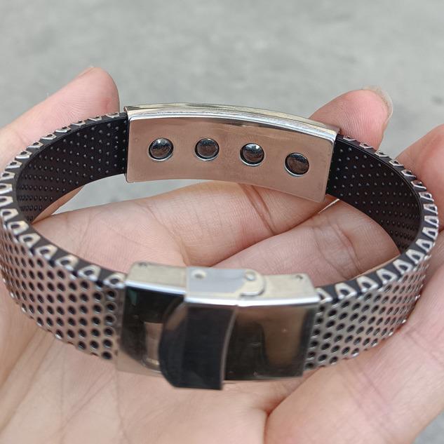 European & American Men's Engraved Stainless Steel & PVC Magnetic Bracelet