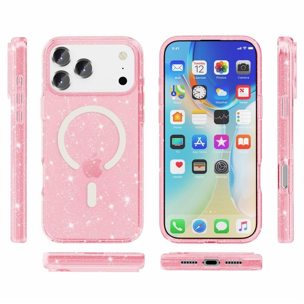 iPhone 17 Pro Case, MagSafe-Resistant, Glitter, Translucent Pink