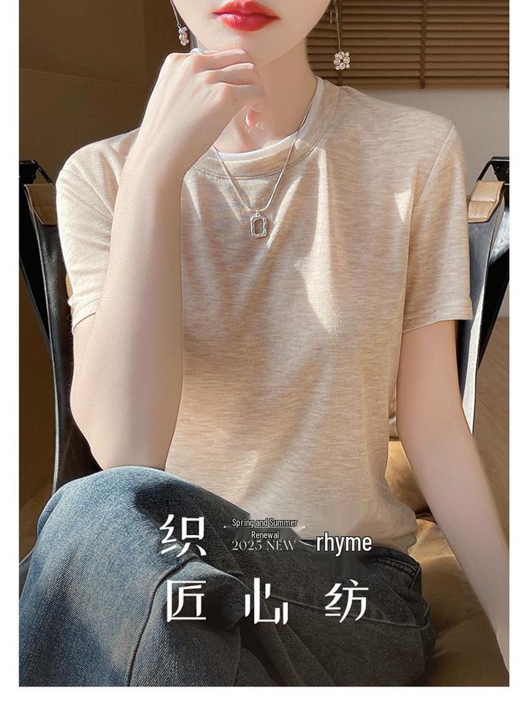 Summer Colorblock Round Neck Knitted Short Sleeve Women's Casual Top