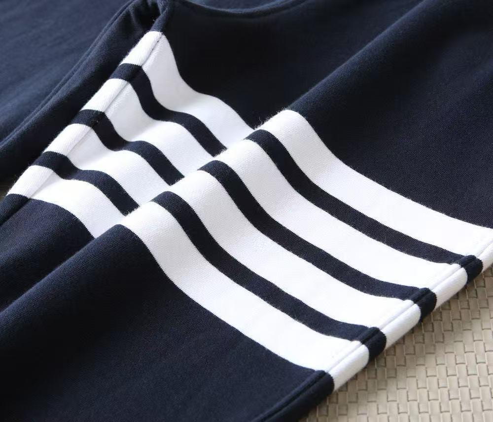 High-Quality Yarn-Dyed Four-Stripe All-Cotton Sweatpants, Unisex Casual Sports Series with Cuffed Long Pants