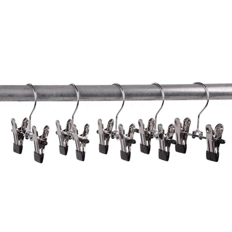 12 PCS Adjustable Shoe Rack Pants Folder Boot Hanger Holder Travel Laundry Hook Hanging Clip Portable Black & Silver
