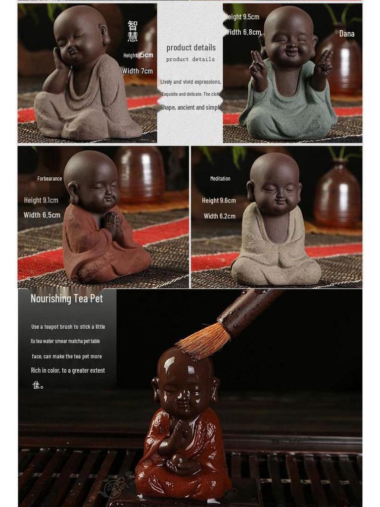 Colorful Zisha Little Monk Buddha Tea Pet - Handmade Decorative Tea Set Accessory
