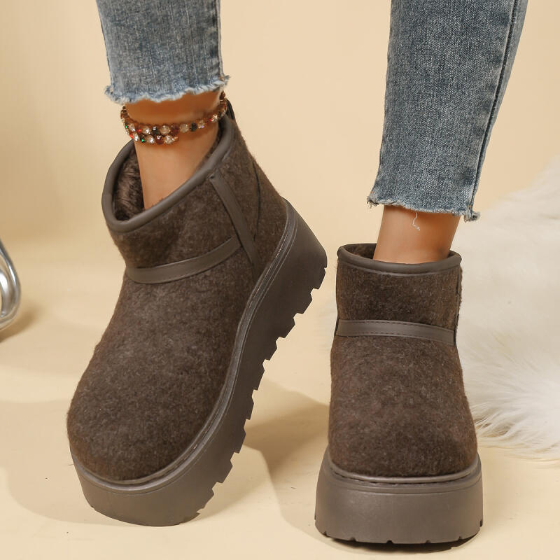 Damen Klassische Einfarbige Wildleder Schneestiefel Winter 2025 Klobige Plateau High Heel Stiefeletten Dicke Sohle Schuhe Übergröße 42