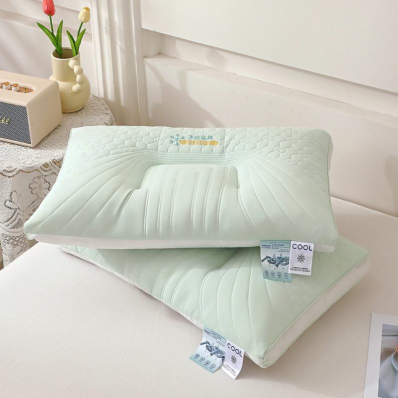 Embroidered ice silk latex pillow simple solid color pillow core household single pillow 48x74cm