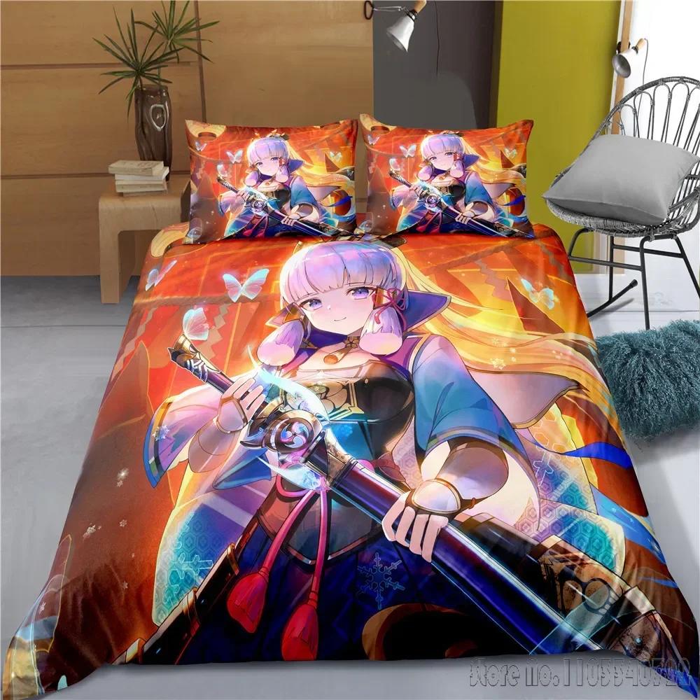 

Indecor Genshin Impact Keqing Duvet Cover Set HD Одеяло Cover для детей Постельные комплекты Постельное белье Декор для спальни Baby 120x150cm