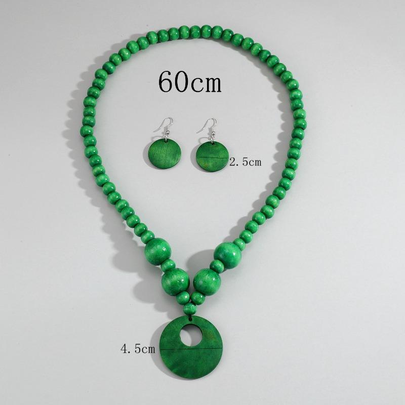 Trendiges handgefertigtes Holzperlen-Halsketten- und Ohrring-Schmuckset - Damen-Accessoires