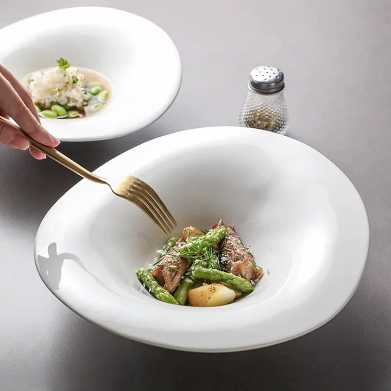 White Ceramic Tableware Large Soup Plate Dining Plates Dessert Plate Fruit Plates Salad Bowl Noodle Bowl Snack Tray Dim Sum Dish