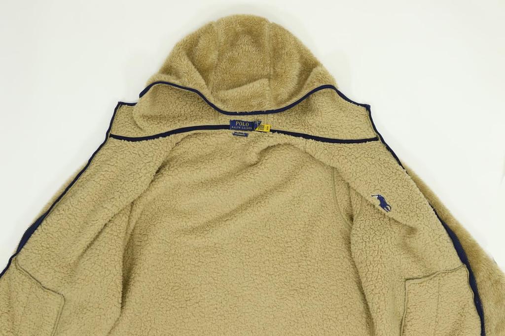 POLO RALPH LAUREN Hooded Retro Pile Performance Panel Fleece Big Size Men's Zip-Up Jacket, Pony, L, Khaki/NVY (Product Code 01010066)