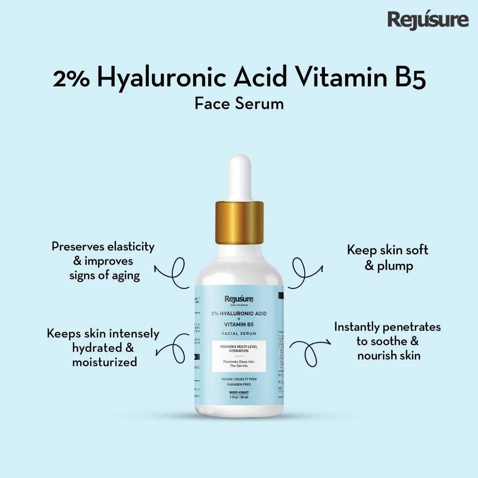 Rejusure 2% Hyaluronsäure, Vitamin B5 Gesichtsserum zur Hautaufhellung 30ml