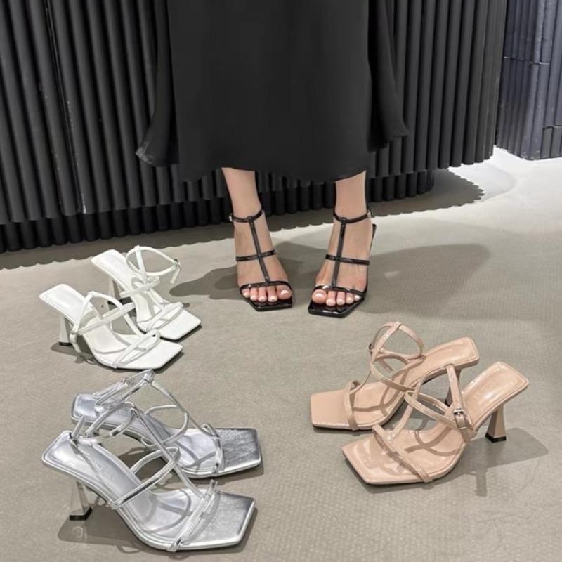 Fashion Women's Ankle Buckle High Heel Sandals Breathable Sexy Party Shoes for Women Ladies Front Cross Strap Open Toe Square Toe Shoes