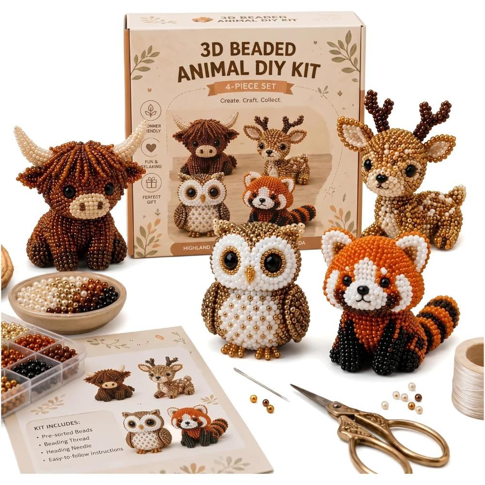 Tiny 3D Beaded Animal DIY Kit, Petite 3D Beaded Animal Craft Kit, 2026 New Cute Beaded Animal Kit with Colorful Beads and Instructions for Teens