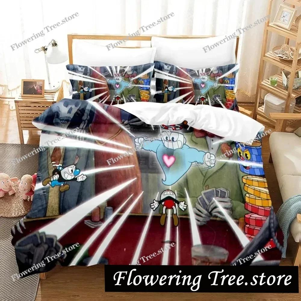 Cartoon Mugman Cuphead Bedding Set Duvet Cover Bed Set Quilt Cover Pillowcase Comforter king Queen Size Boys Adult Bedding Set