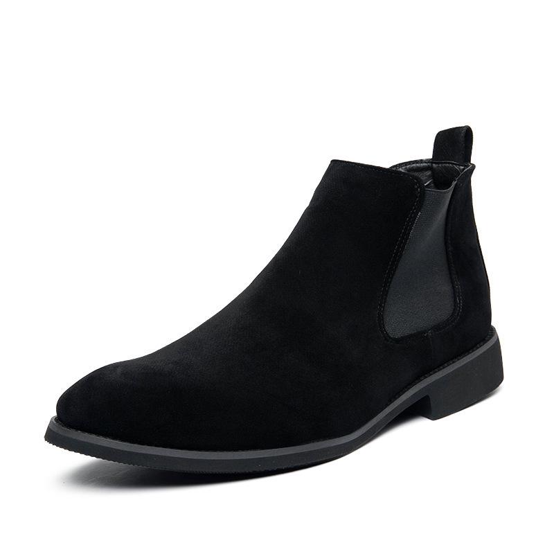Men's Plus Size High-Top Suede Chelsea Boots, Pointed Toe, Short, for Autumn/Winter.