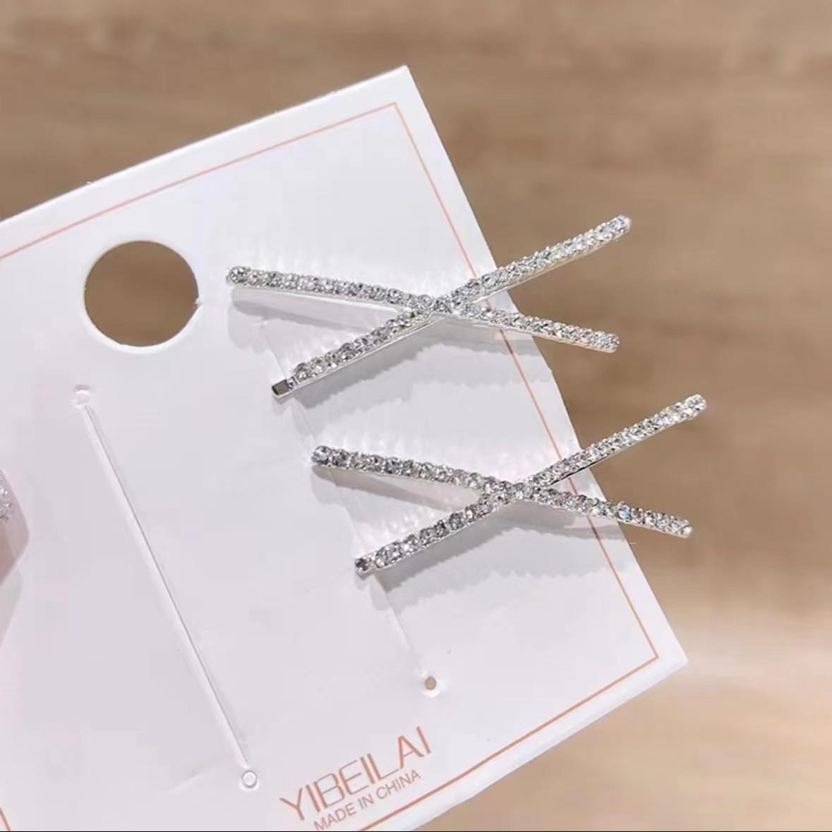 Корейская заколка для волос с крестом из страз - Аксессуар для женских выбившихся прядей