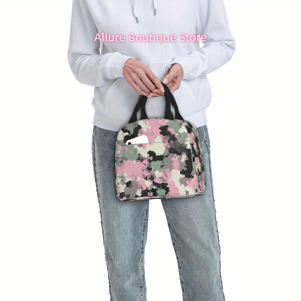 1pc, Abstract Camouflage Pattern in Muted Colors, Printed Thermal Bag, Insulation Bag, Insulated Bag, No Food Contact, Suitable