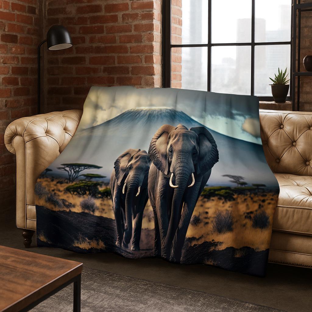 3D Elephant Animal Cartoon Flannel Blanket Soft Warm Blanket for Bed Bedroom Room Living Room Office Travel Camping Picnic Gift