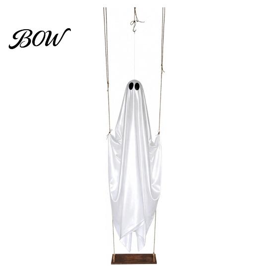 Funny Halloween Yard Art Hanging Swinging Ghost Decoration, LED Light Up Large Spooky Holiday Garden Decor with Remote Control for Outside Porch Tree,