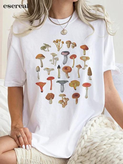 Oversized Pinterest print T-shirt Mushrooms S
