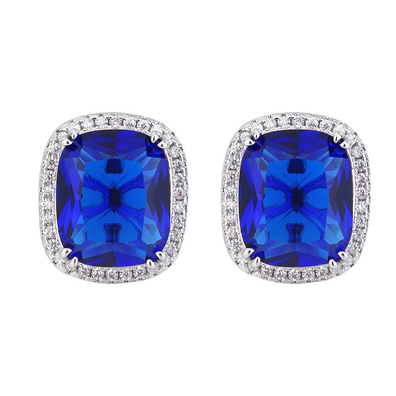 Jewelry Copper Bottom Gold-Plated Simulation Blue Spinel Women'S Suit Temperament Full Diamond Luxury Setting 15 * 20-10 * 12