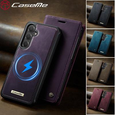 Magsafe Flip Leather Phone Case for Samsung Galaxy S26 Ultra S25 FE S24 Plus S23 S22 S21 A17 A57 A16 A26 A56 A15 A35 A55 A54 5G Wallet Card Cover Etui