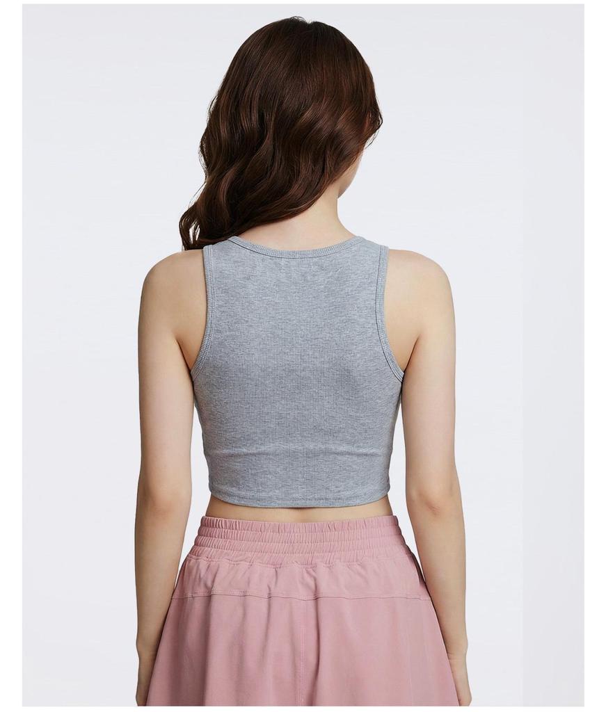 Women's Skin-friendly Modal Sports Vest, Summer Fitness, Round Neck, Hollow Out, Chest Pads, Sleeveless Yoga Top.