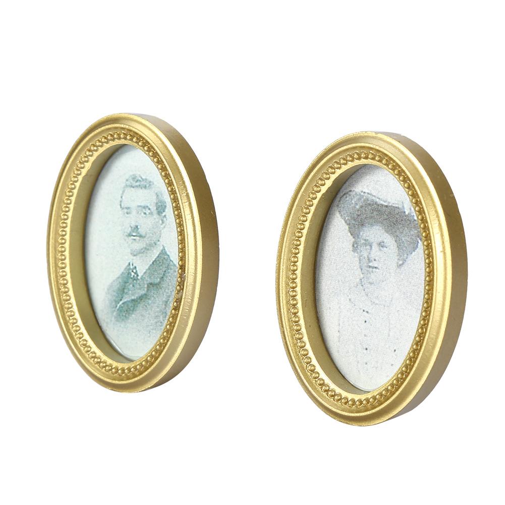 

2Pcs Set doll house Miniature Oval Frame Picture Photo Dollhouse DIY Accessories