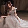 One-word Shoulder Evening Dress 1011 Summer New Elegant Long Temperament Banquet Host Student Art Exam Evening Dress