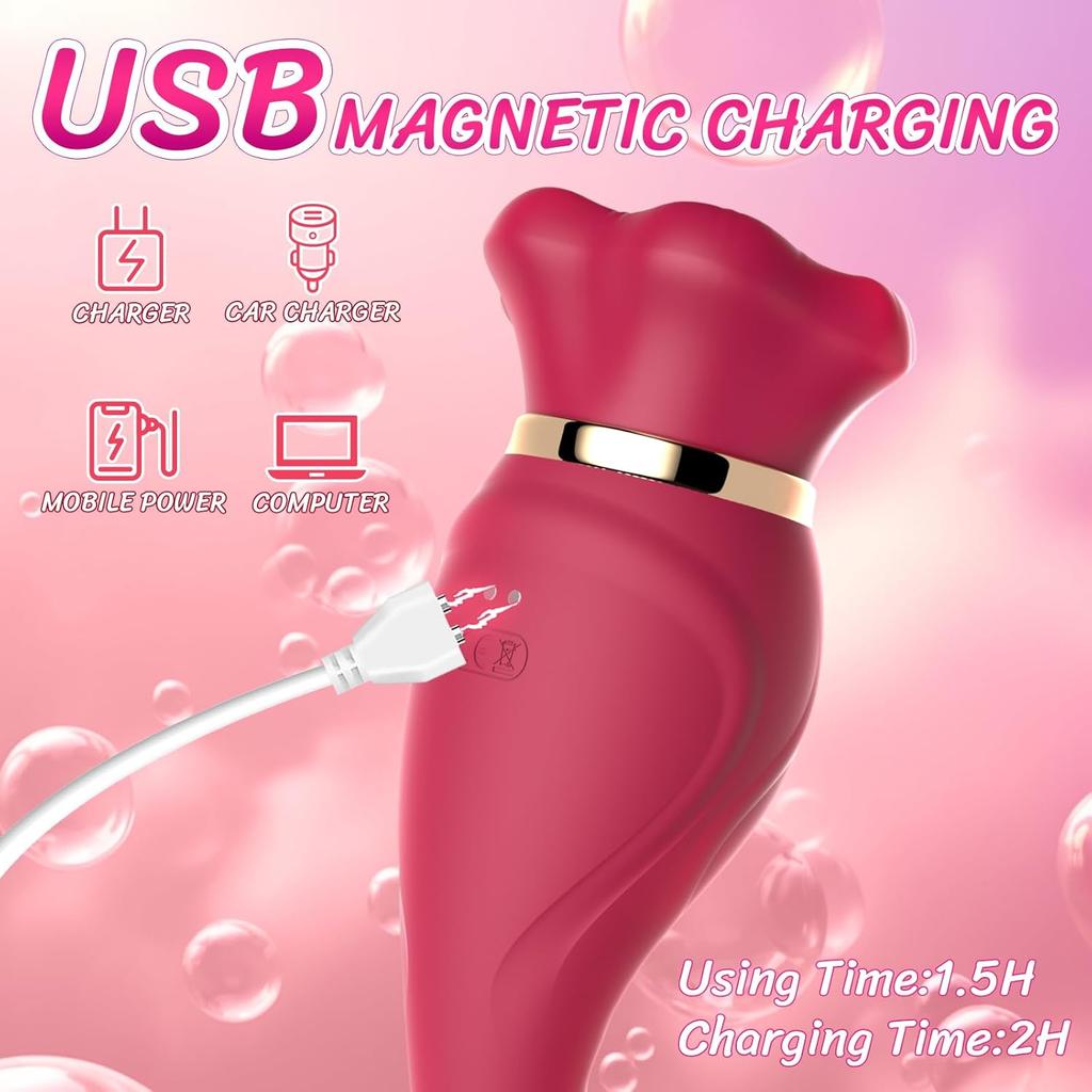 Rose Sucking Vibrator G Spot Dildo with 3 Sucking and 10 Licking Vibration Modes,Clitoral Nipple Stimulator Silicone Anal Dildo, Female Adult Sex Toys