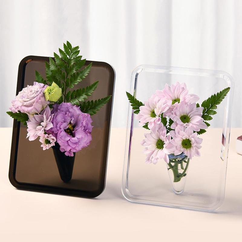 1PC Acrylic Desktop Bookshelf Transparent Ins Abstract Art Creative Flower Vase Ornaments Home Decoration