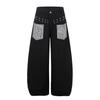 Design versatile leopard print splicing rivet scimitar jeans men's American street style ins loose wide-leg trousers