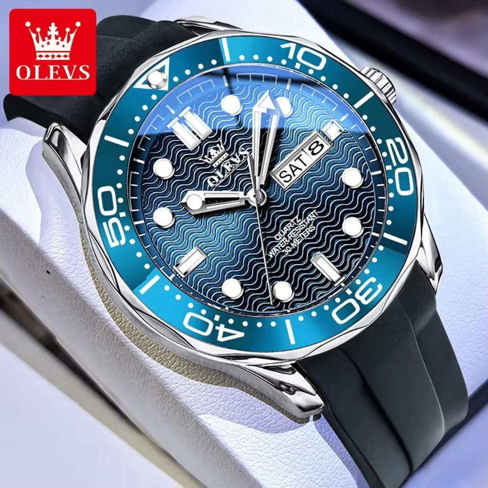 OLEVS Fashion Quartz Watch For Men Business Mens Watches Military Silicone Sports Waterproof Week Date Watch