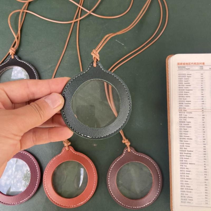 Lightweight Magnifying Glass Pendant Leather Strap Necklace Magnifier Pendant Gift for Grandparents, Adults and Kids