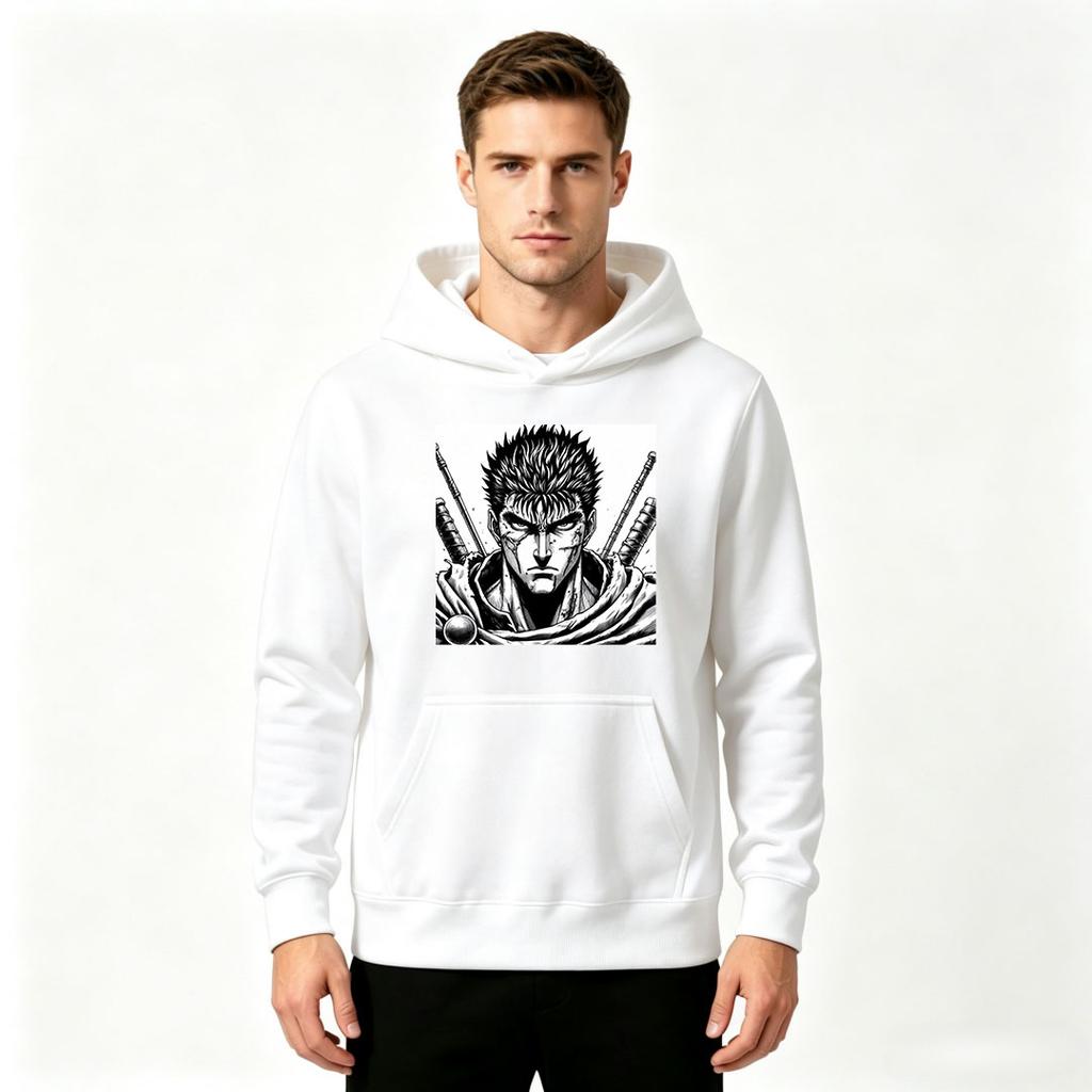 Men's Anime Warrior Print Pullover Hoodie Casual Long Sleeve Hooded Sweatshirt for Adults