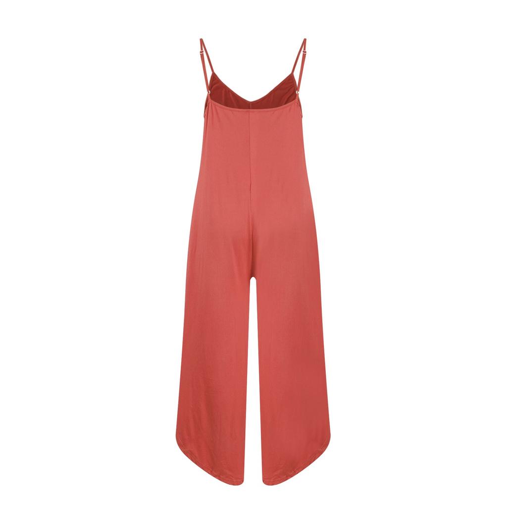 Women's Backless Suspender Double Pocket Side Slit Jumpsuit