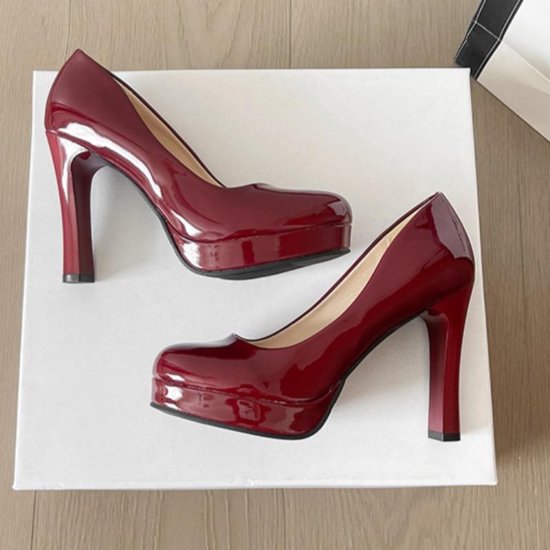 

Fashion Fashion High Heels Spring New Round Head Shallow Mouth Waterproof Platform Slip-on Wear-resistant Fine Heel Shoes 42 вино красного